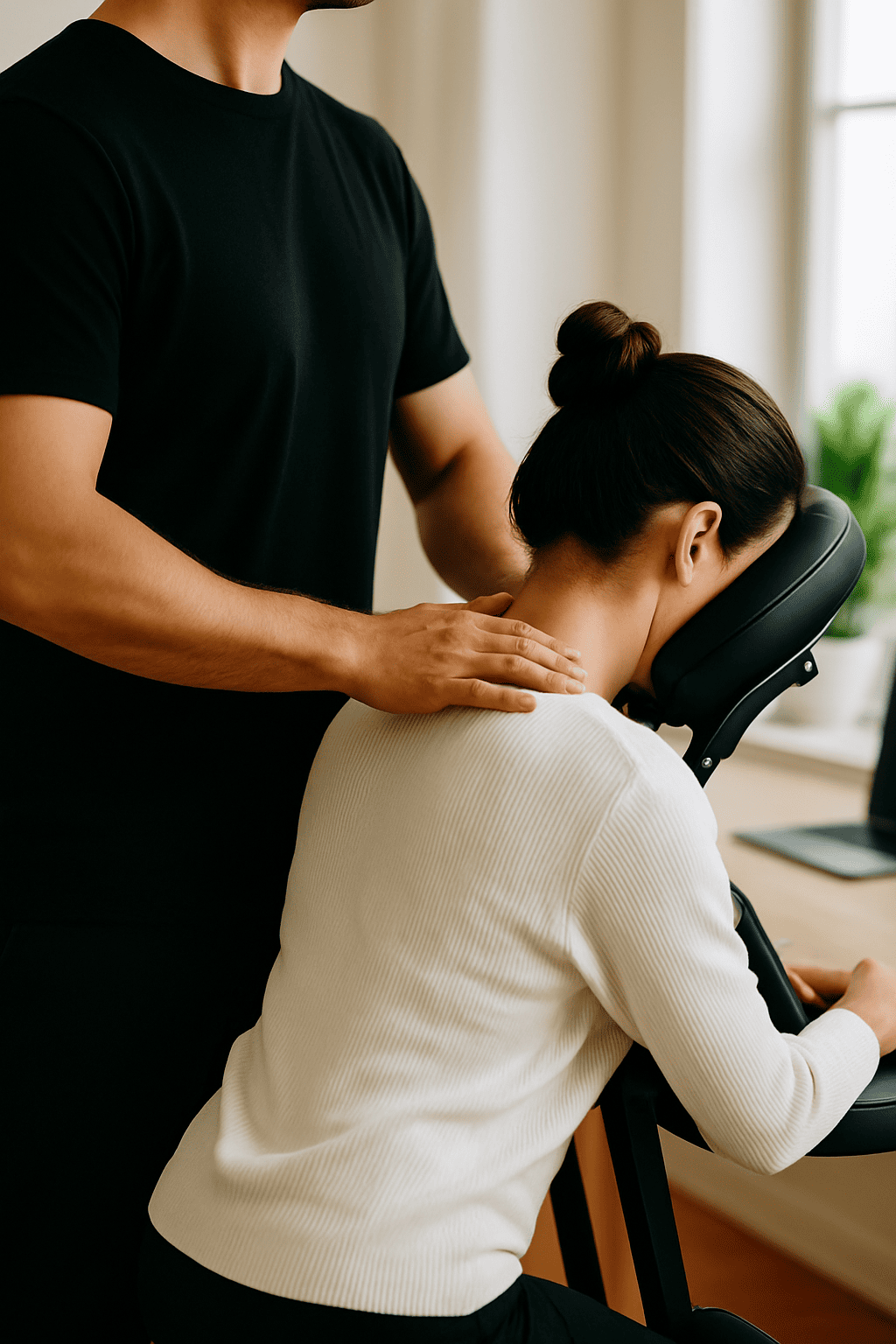 Chaise ergonomique de massage assis installée dans un bureau