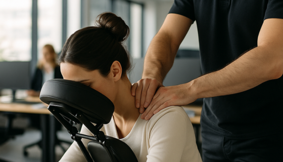 Massage assis en entreprise : 5 bénéfices prouvés massage-assis-entreprise-cote-azur